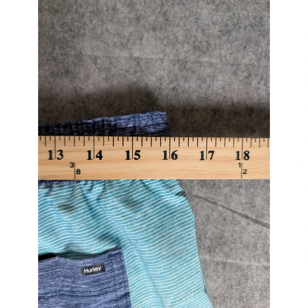 Hurley Mens Striped Board Shorts Blue Grey Elastic Waist Swim Trunks L